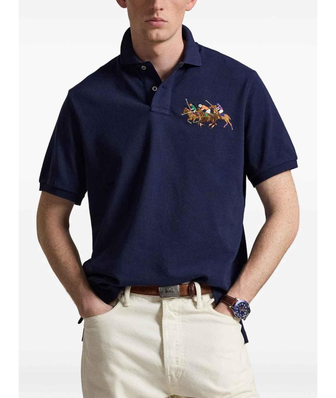 POLO RALPH LAUREN Синее хлопковое поло с коротким рукавом, фото 2