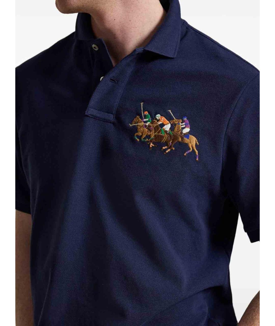 POLO RALPH LAUREN Синее хлопковое поло с коротким рукавом, фото 4