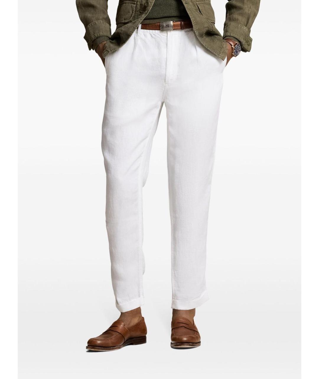 POLO RALPH LAUREN Белые льняные повседневные брюки, фото 3