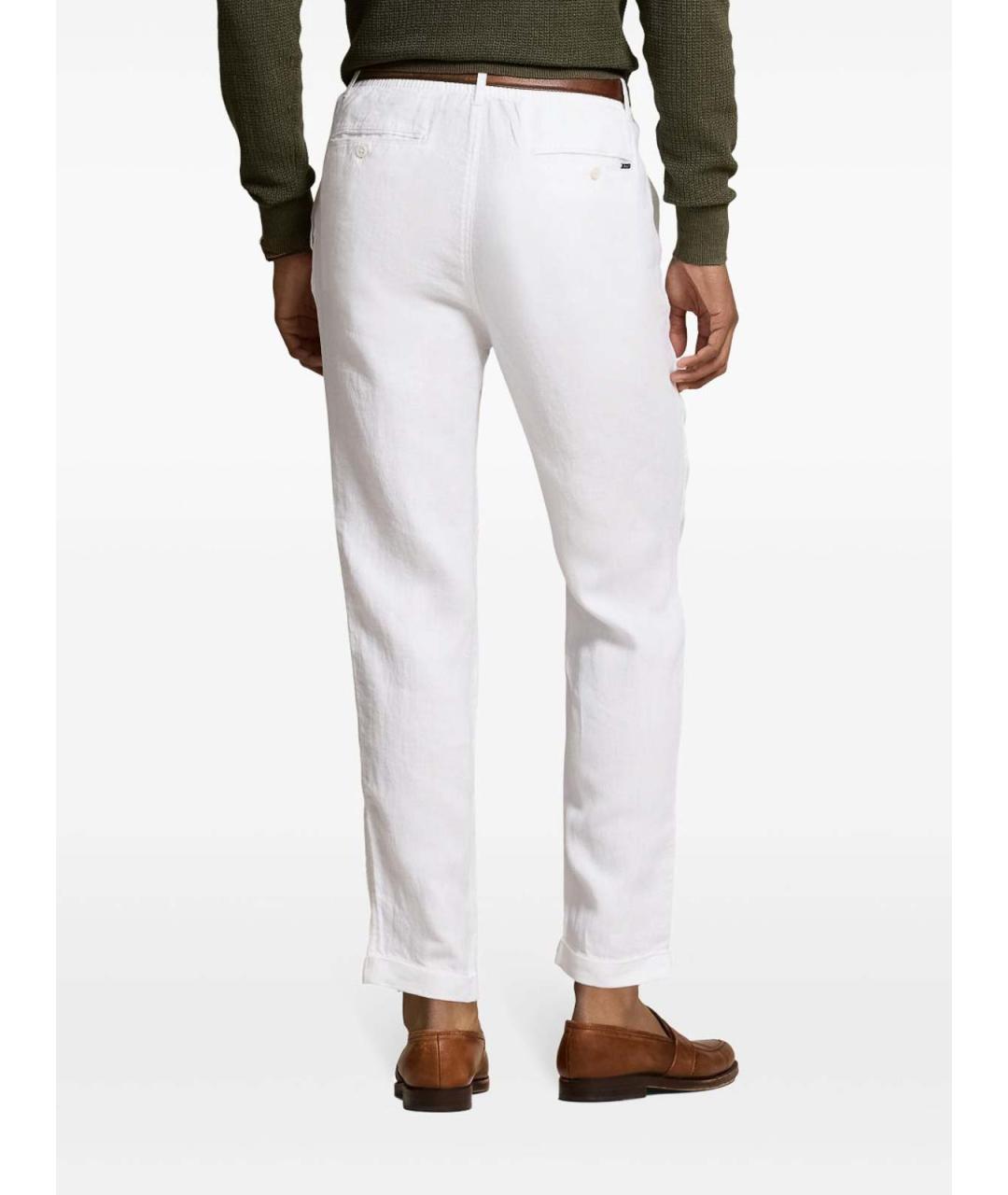 POLO RALPH LAUREN Белые льняные повседневные брюки, фото 4