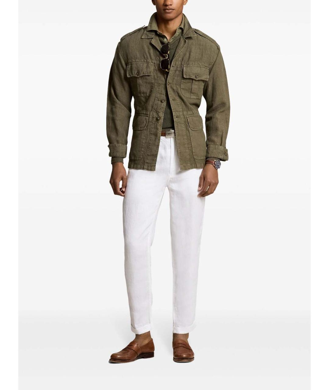 POLO RALPH LAUREN Белые льняные повседневные брюки, фото 2