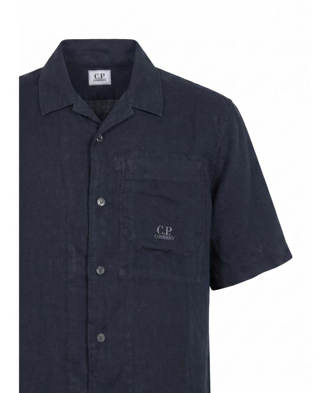 CP COMPANY Темно-синяя льняная кэжуал рубашка, фото 3