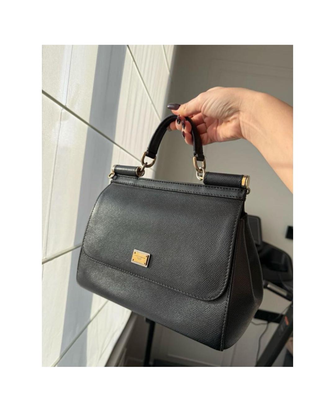 DOLCE&GABBANA Черная кожаная сумка с короткими ручками, фото 3