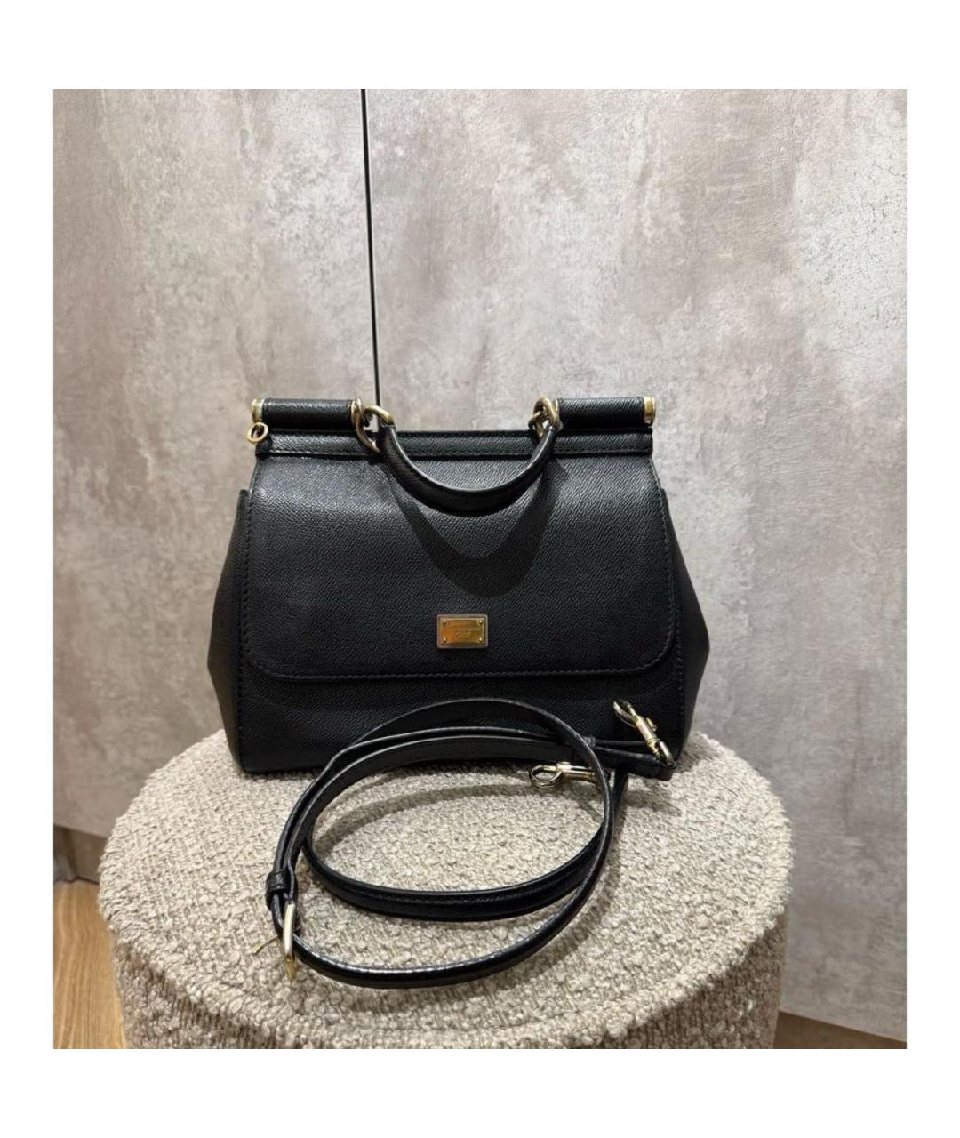 DOLCE&GABBANA Черная кожаная сумка с короткими ручками, фото 2