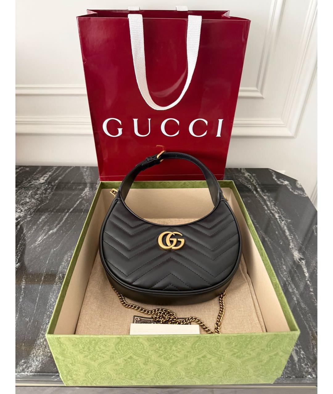 GUCCI Черная кожаная сумка с короткими ручками, фото 6