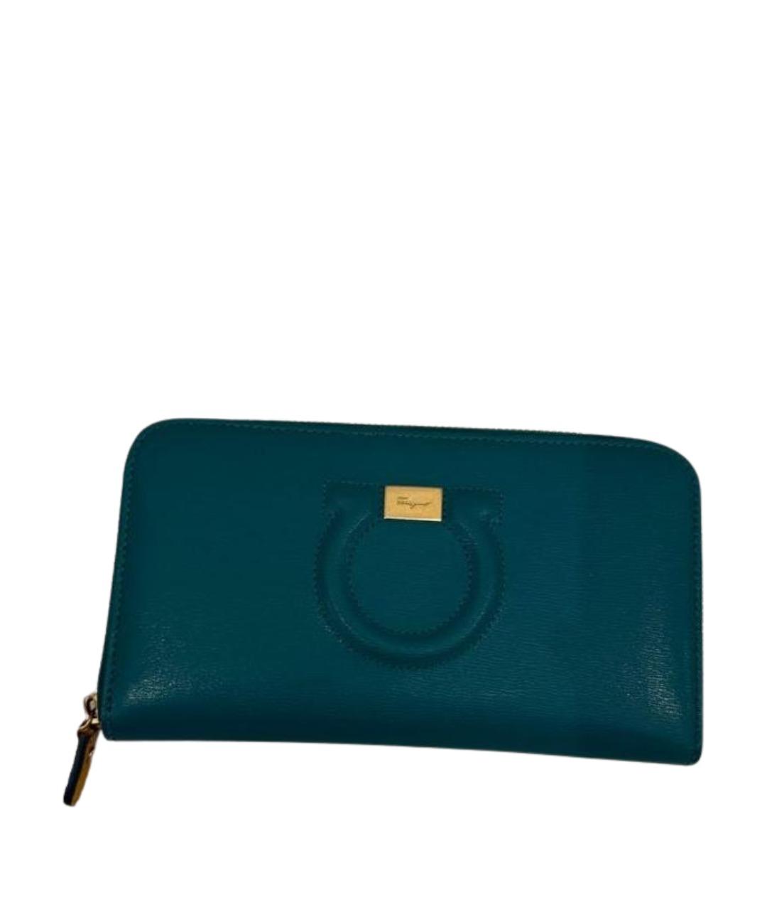 FERRAGAMO Бирюзовый кожаный кошелек, фото 1