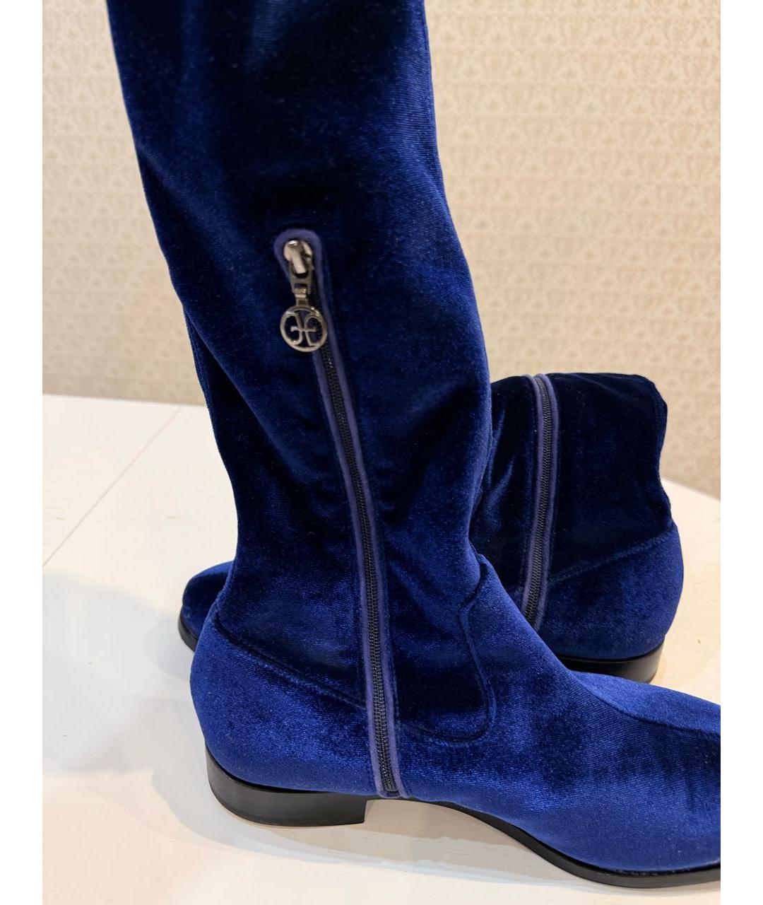 BALLY Темно-синие бархатные ботфорты, фото 6