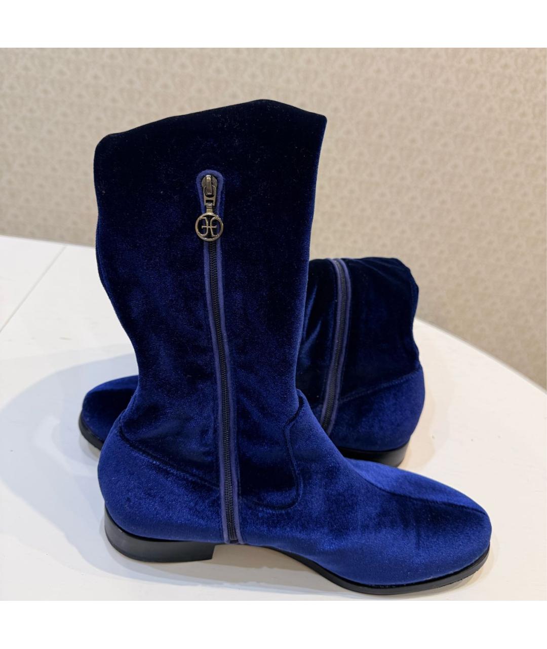 BALLY Темно-синие бархатные ботфорты, фото 7