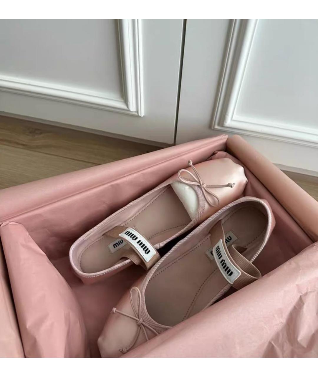 MIU MIU Розовые текстильные балетки, фото 2