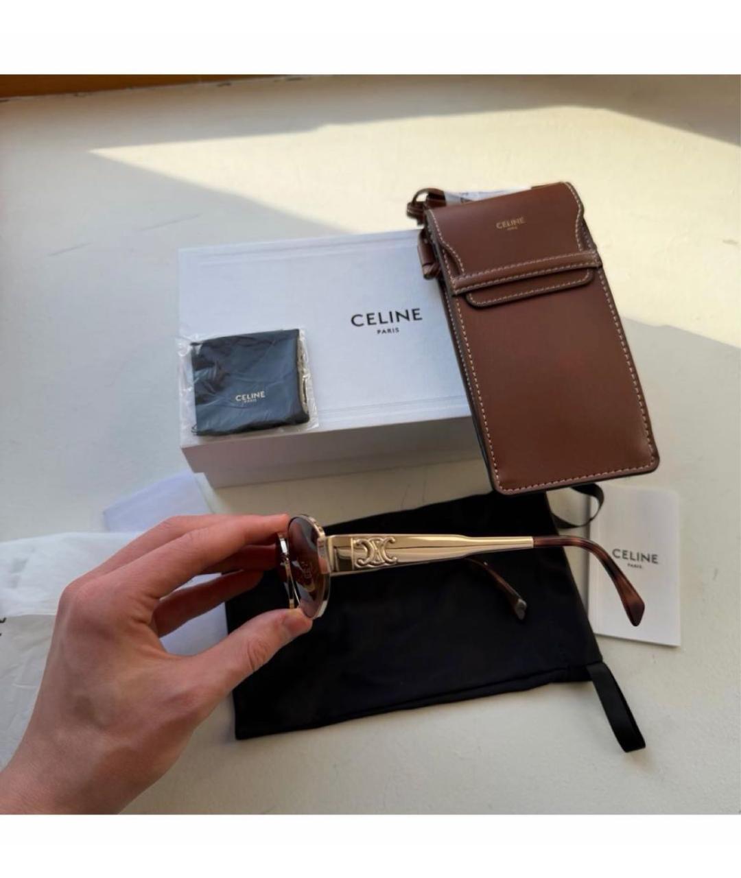 CELINE Коричневые металлические солнцезащитные очки, фото 4