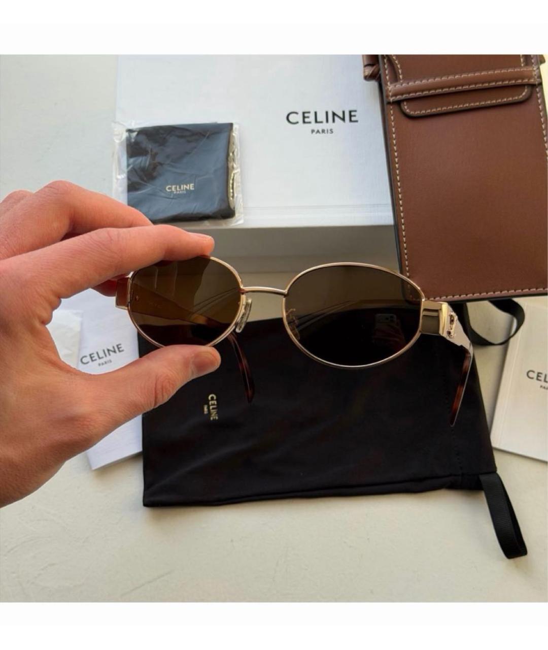 CELINE Коричневые металлические солнцезащитные очки, фото 5