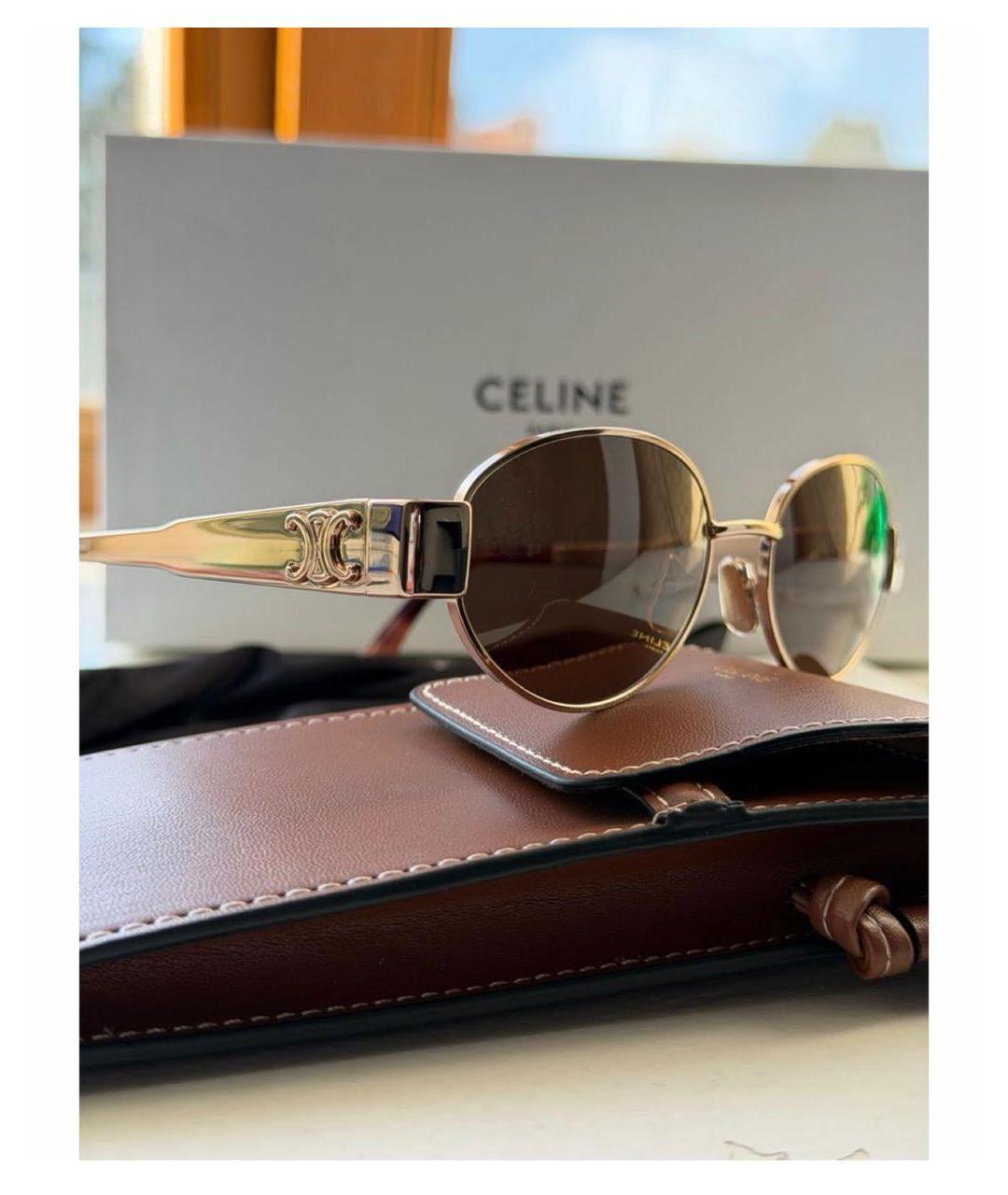 CELINE Коричневые металлические солнцезащитные очки, фото 8