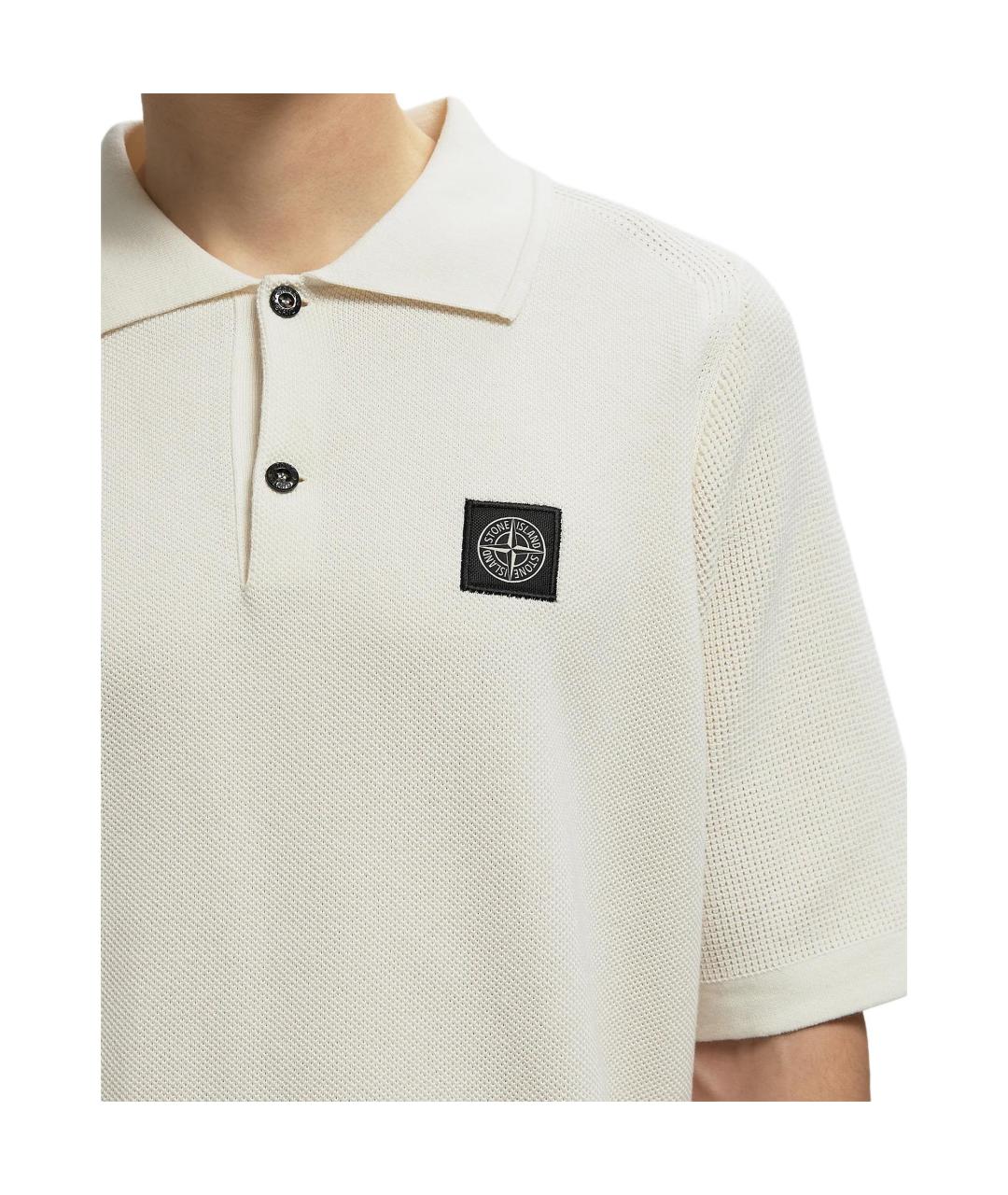 STONE ISLAND Бежевое хлопковое поло с коротким рукавом, фото 2