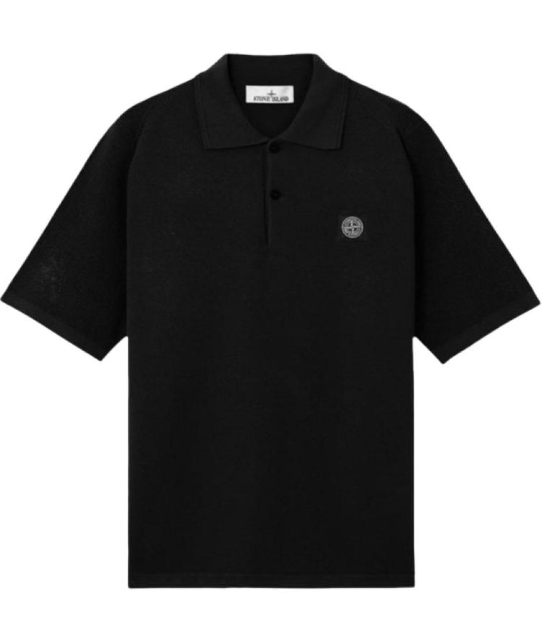 STONE ISLAND Черное хлопковое поло с коротким рукавом, фото 1
