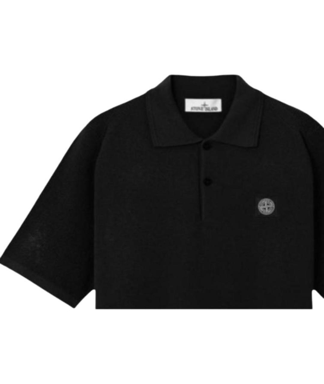STONE ISLAND Черное хлопковое поло с коротким рукавом, фото 3