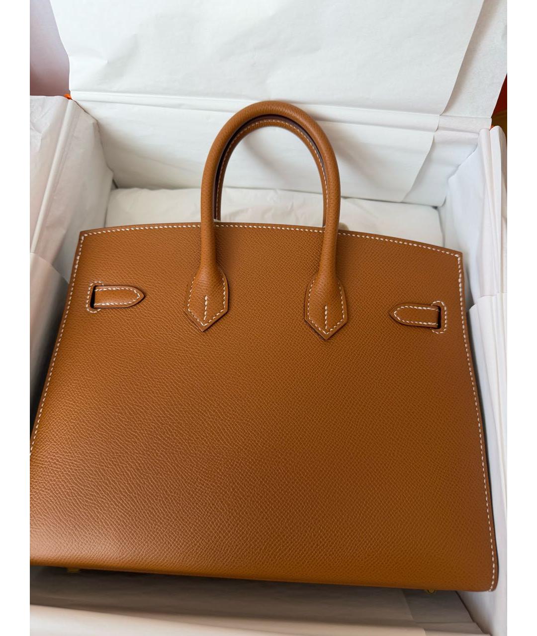 HERMES Коричневая кожаная сумка с короткими ручками, фото 3