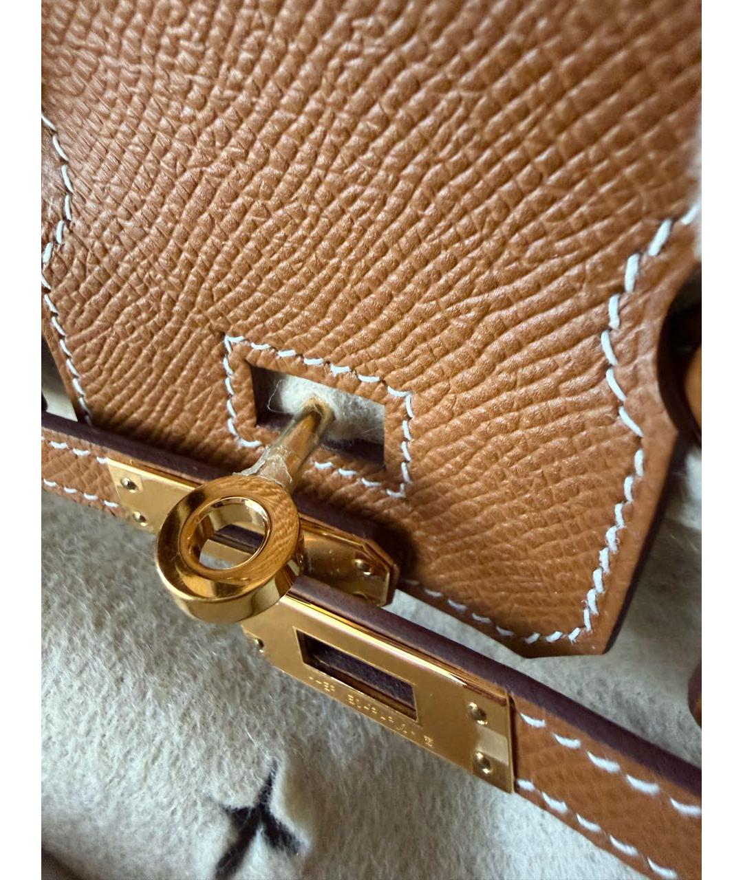 HERMES Коричневая кожаная сумка с короткими ручками, фото 6