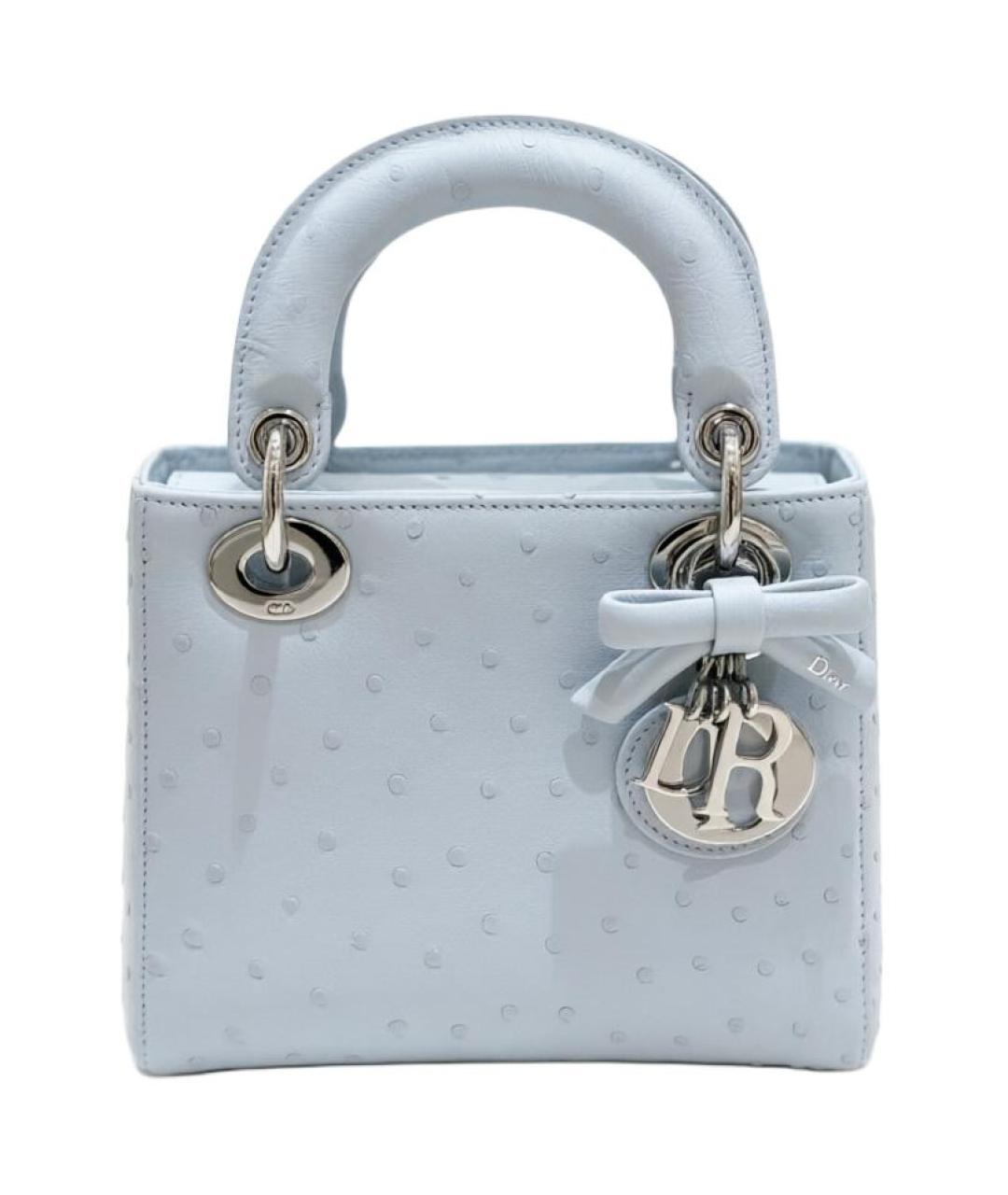 CHRISTIAN DIOR Голубая сумка с короткими ручками из кожи страуса, фото 1