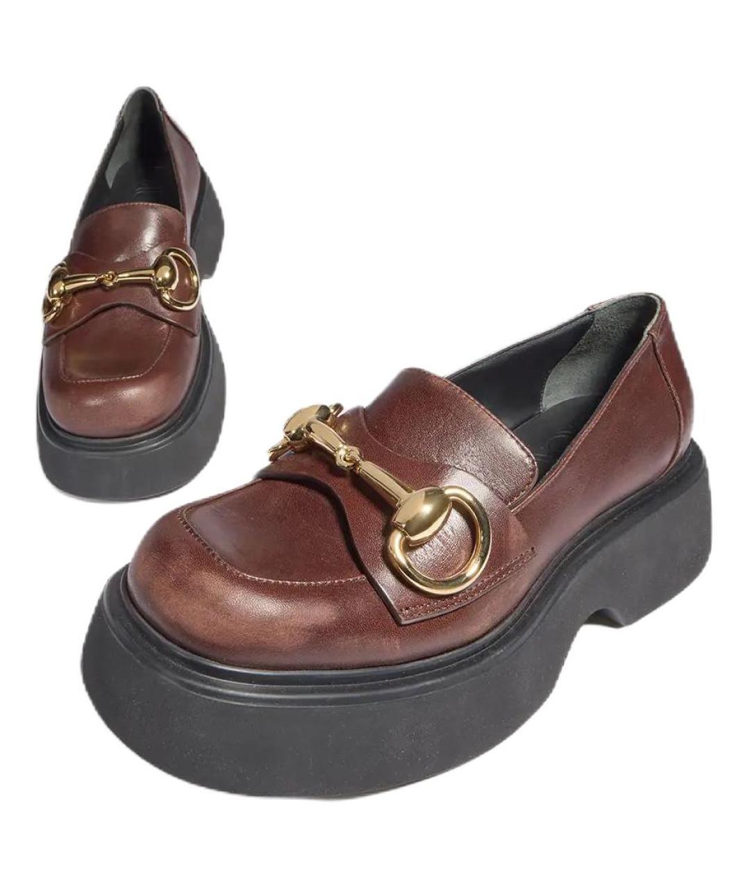 GUCCI Коричневые кожаные лоферы, фото 4