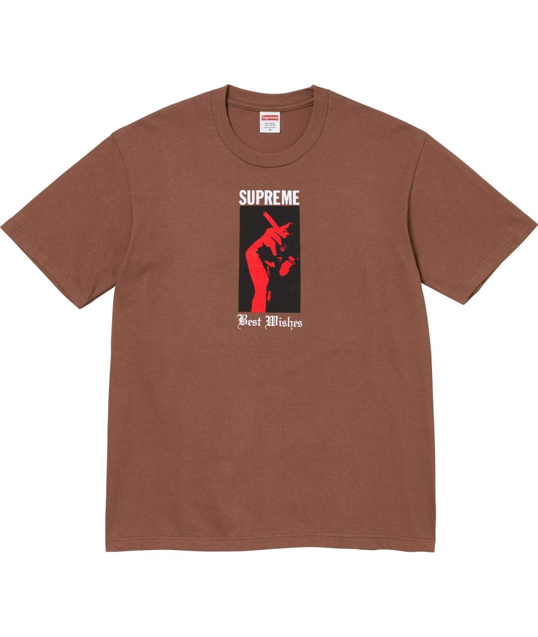 SUPREME Коричневая хлопковая футболка, фото 1