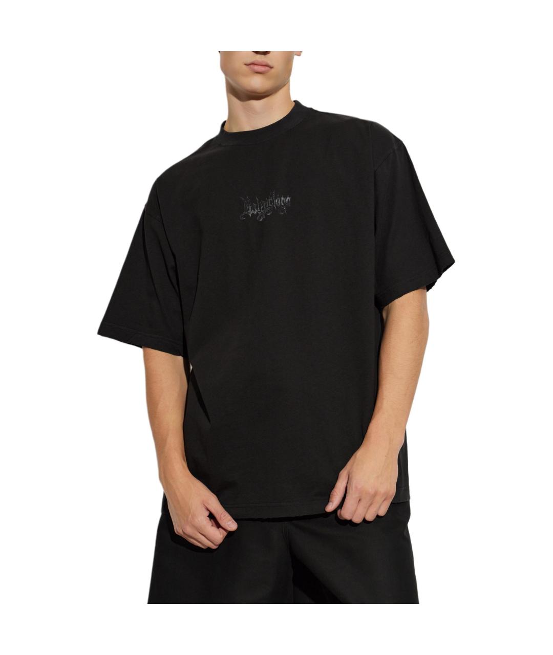 BALENCIAGA Черная хлопковая футболка, фото 2