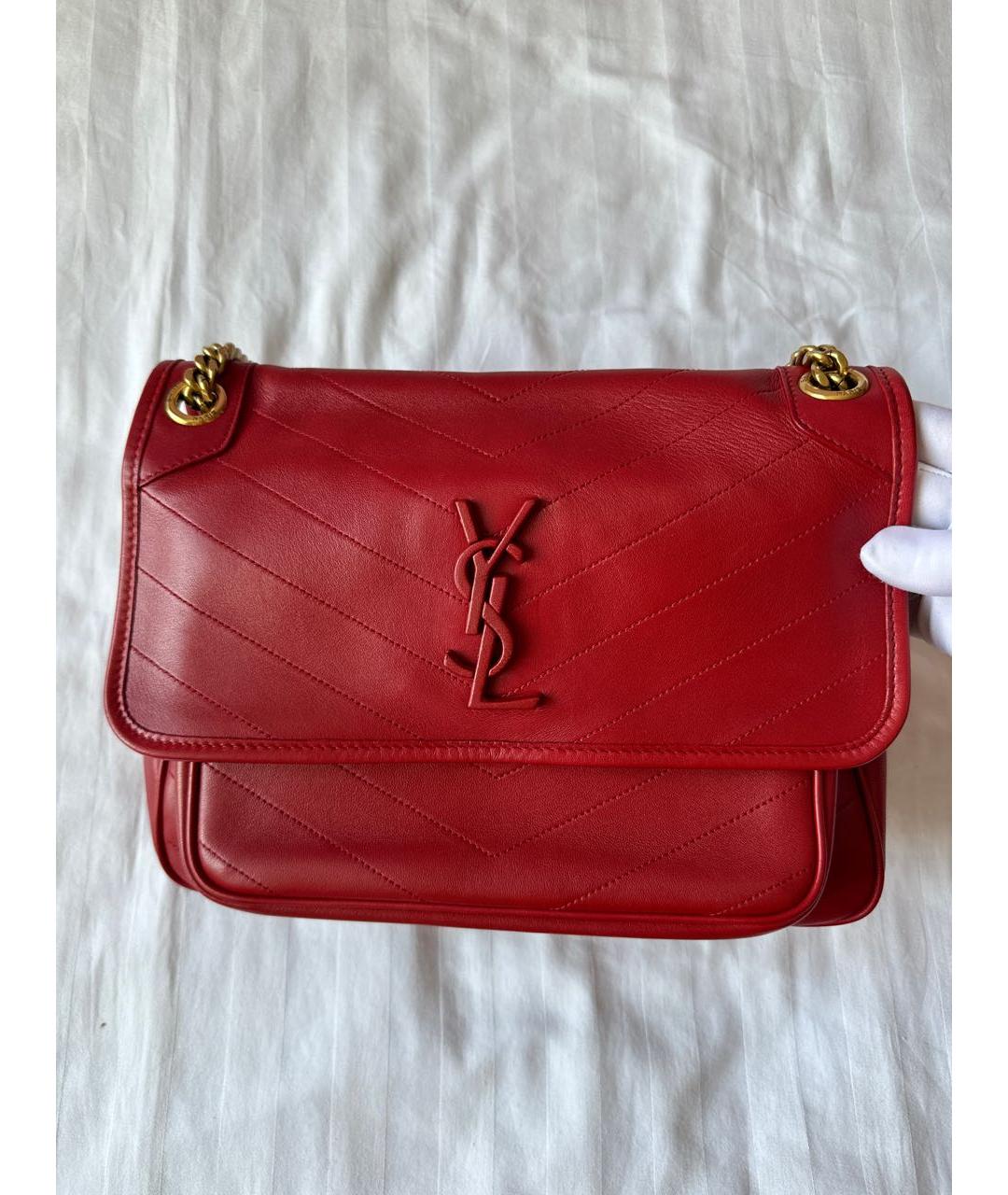 SAINT LAURENT Красная кожаная сумка через плечо, фото 3