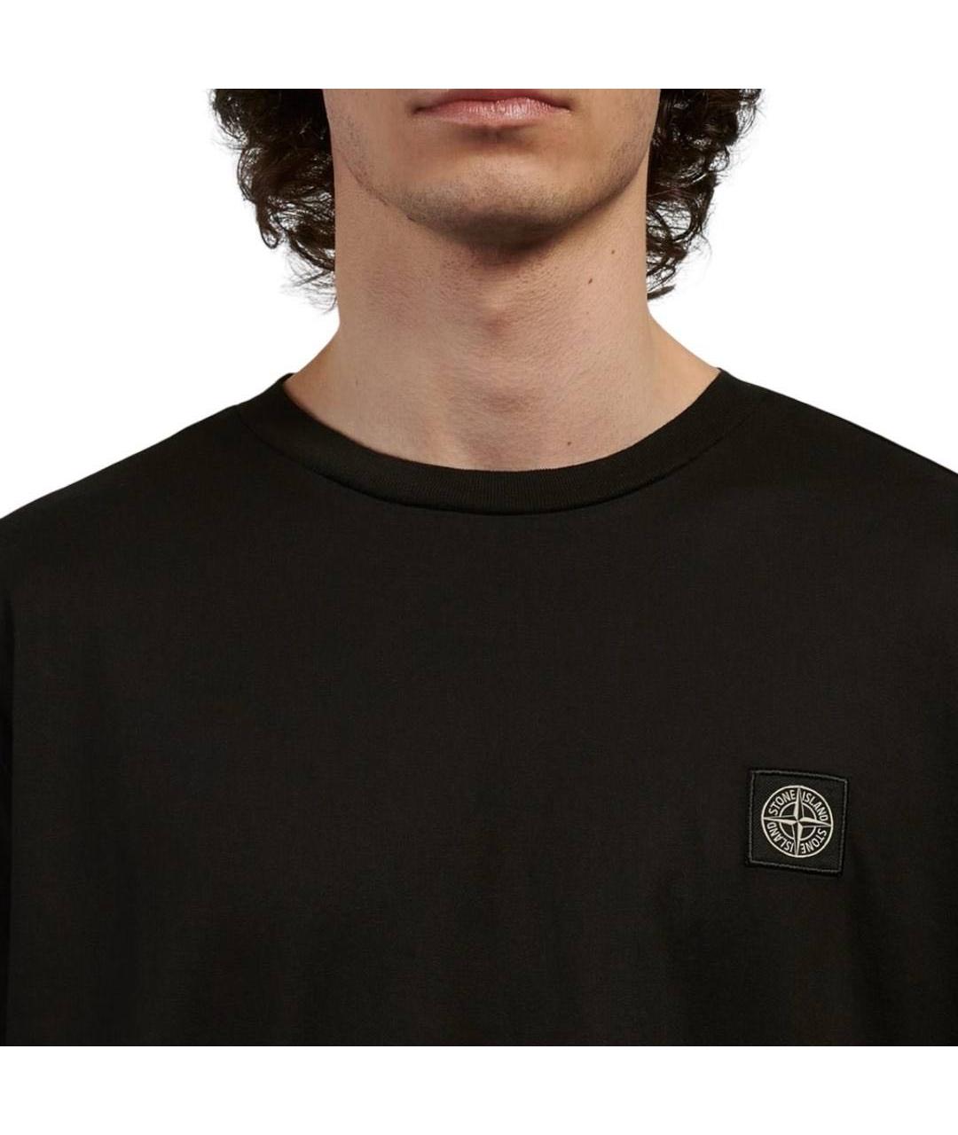 STONE ISLAND Черная хлопковая футболка, фото 2