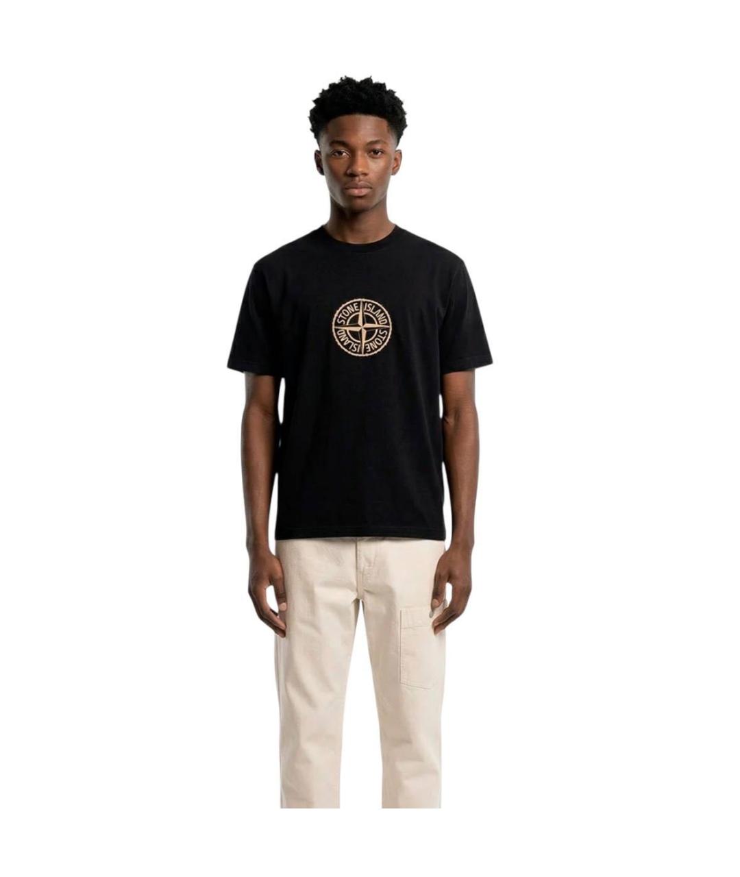 STONE ISLAND Черная хлопковая футболка, фото 4