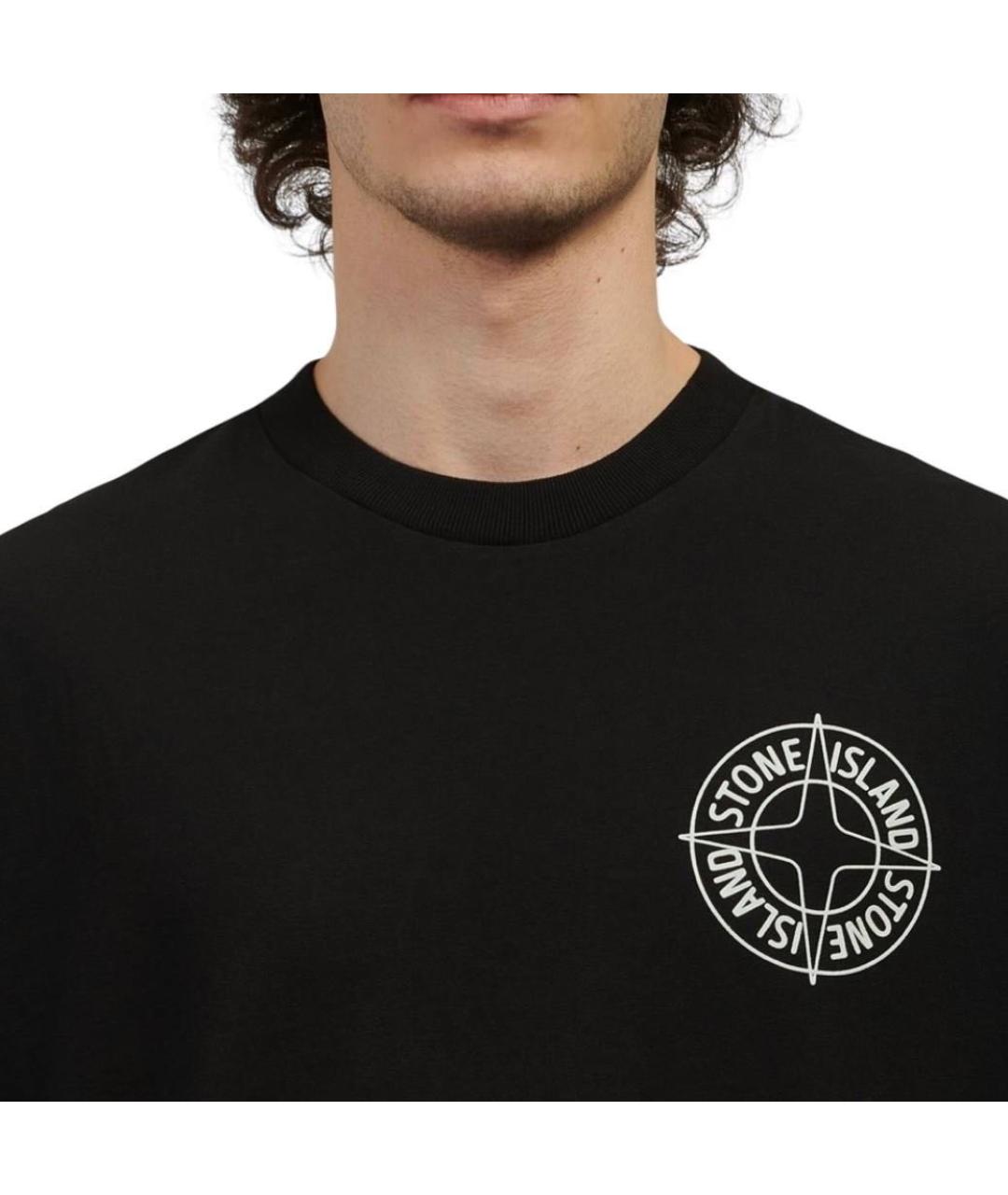 STONE ISLAND Черная хлопковая футболка, фото 3