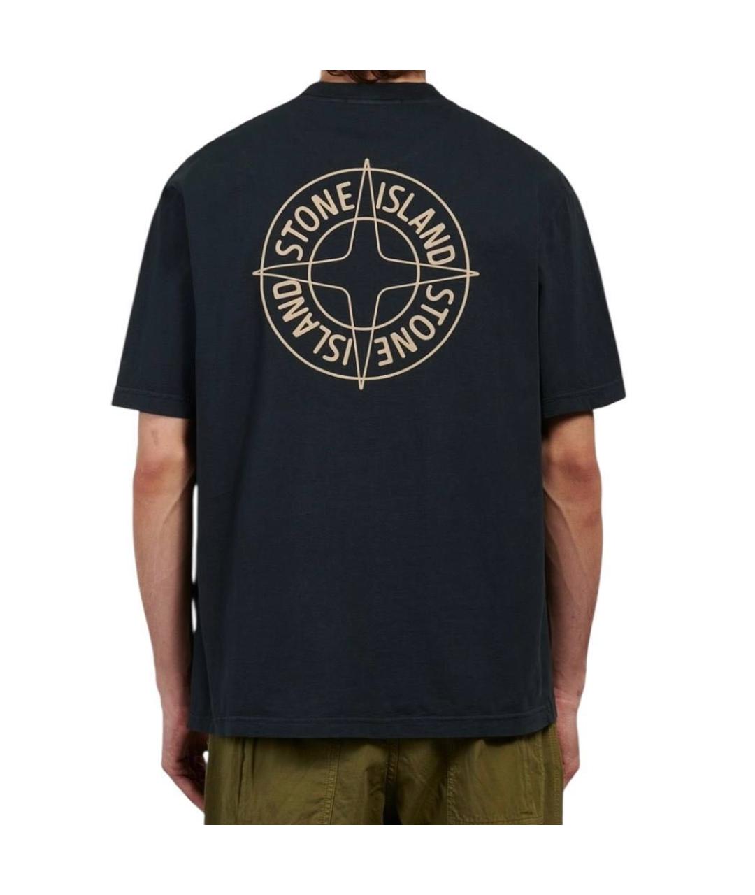 STONE ISLAND Темно-синяя хлопковая футболка, фото 2