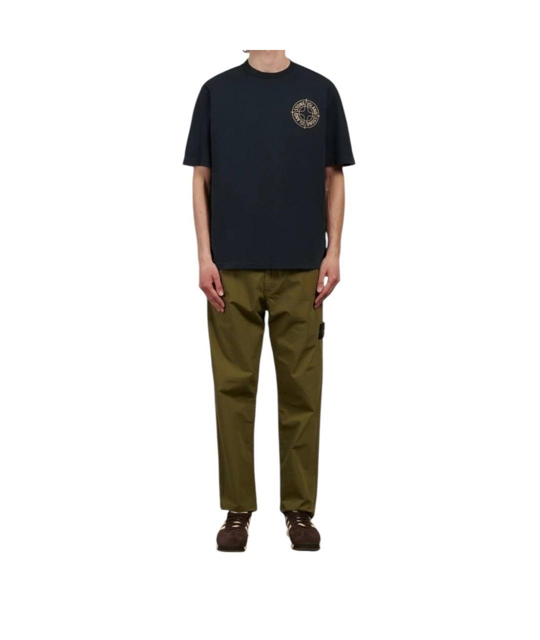 STONE ISLAND Темно-синяя хлопковая футболка, фото 4