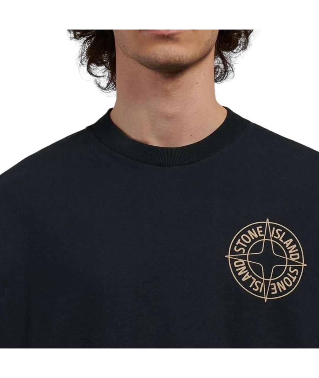 STONE ISLAND Темно-синяя хлопковая футболка, фото 3