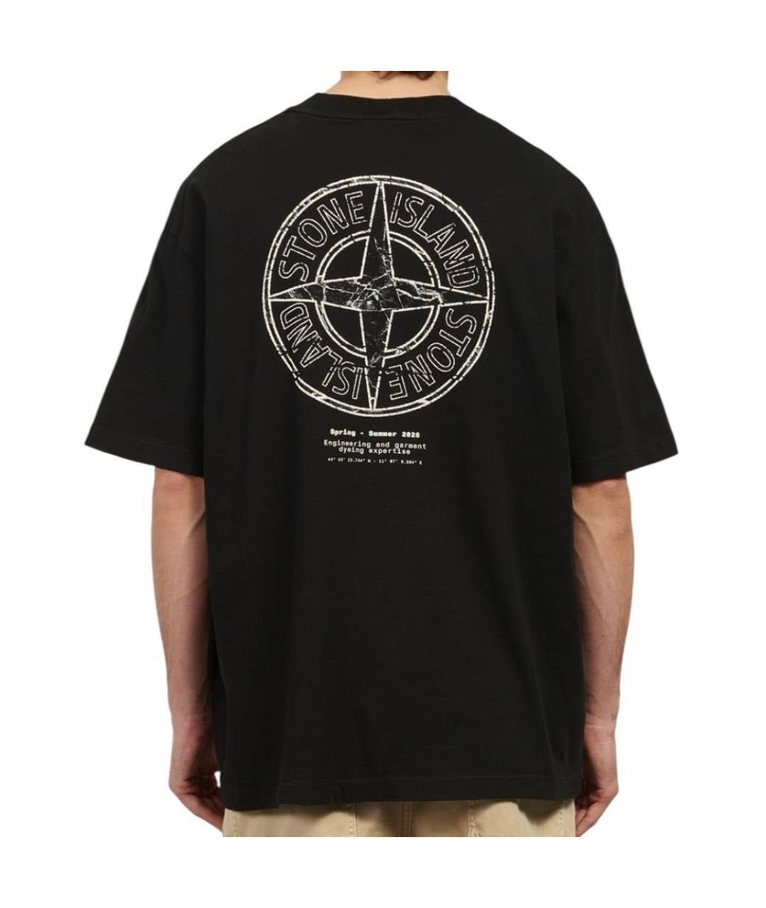 STONE ISLAND Черная хлопковая футболка, фото 2