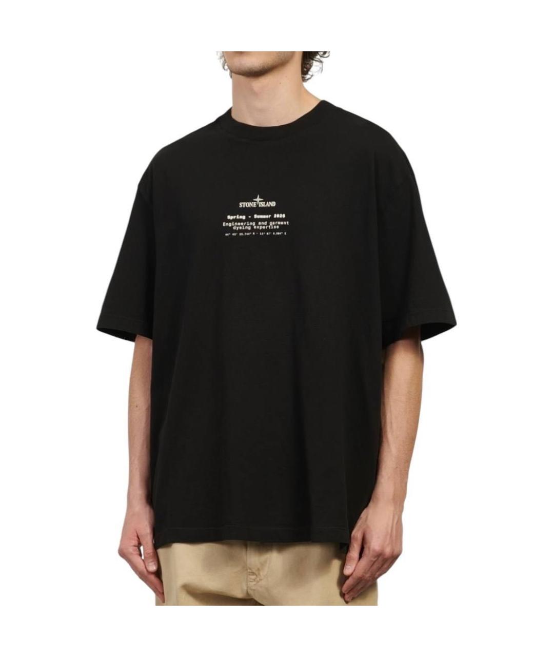 STONE ISLAND Черная хлопковая футболка, фото 4