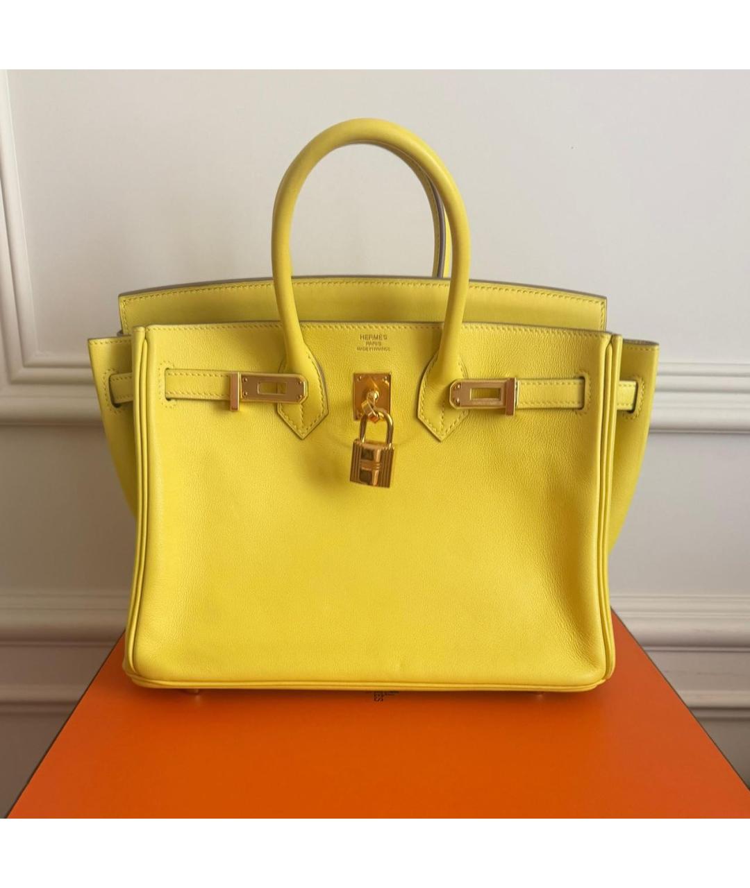 HERMES Желтая кожаная сумка с короткими ручками, фото 9