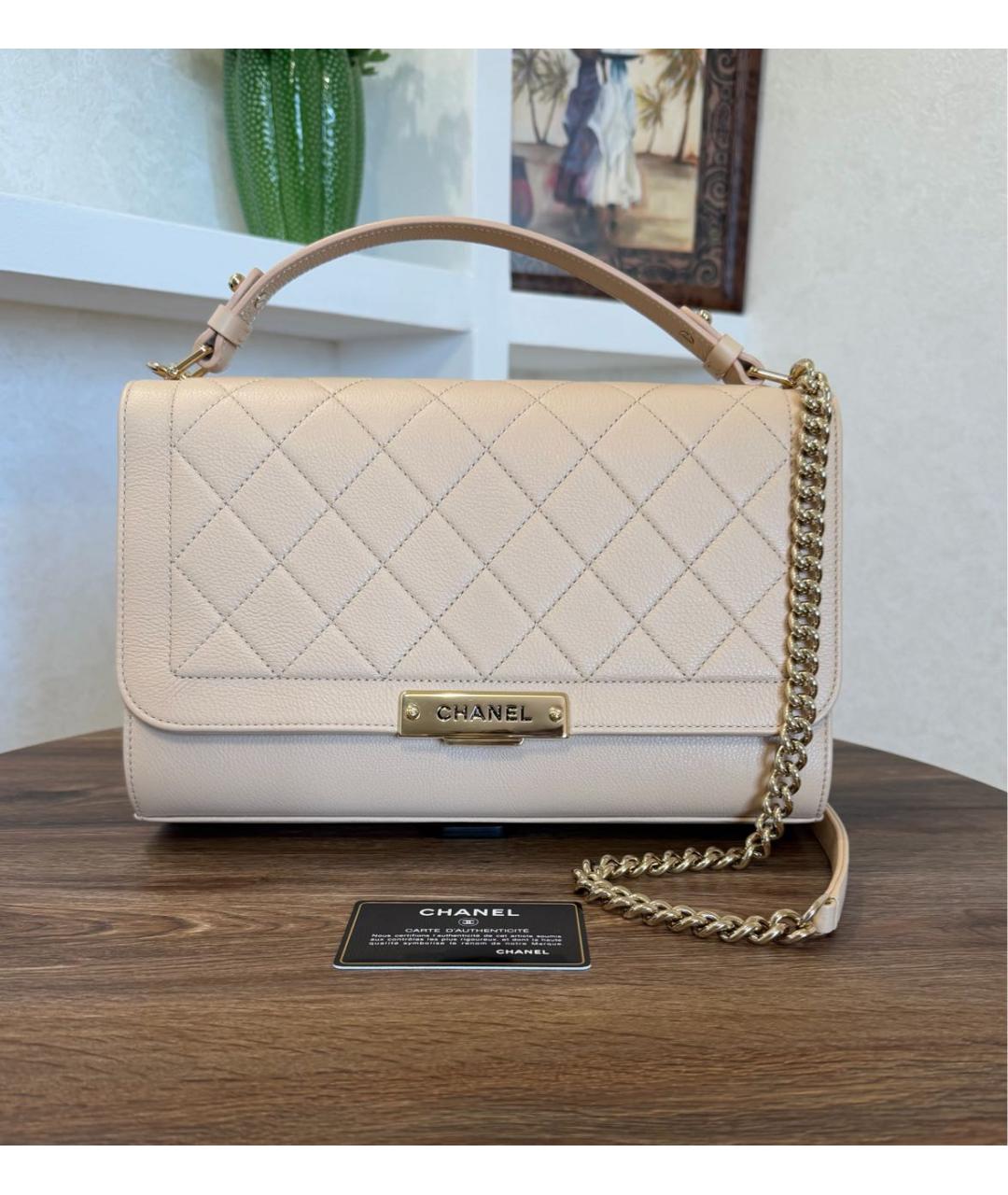 CHANEL Бежевая кожаная сумка через плечо, фото 2