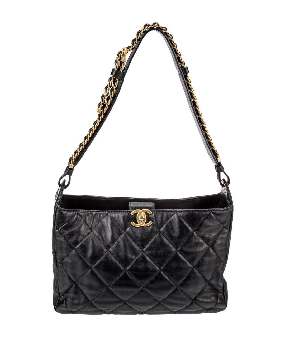 CHANEL Черная кожаная сумка с короткими ручками, фото 9