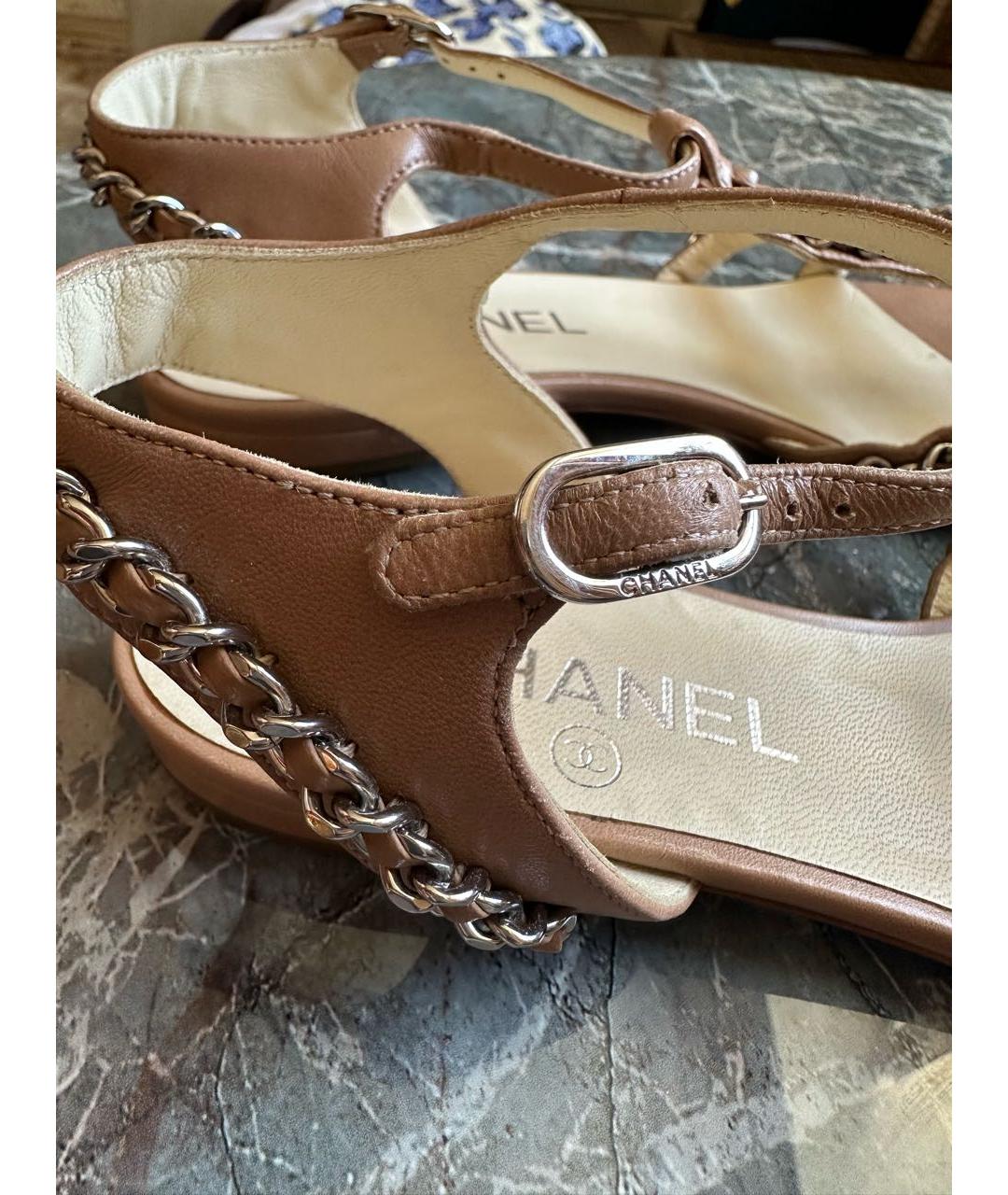 CHANEL Бежевые кожаные сандалии, фото 7