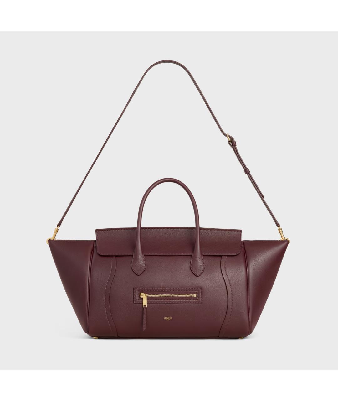 CELINE Бордовая кожаная сумка тоут, фото 5