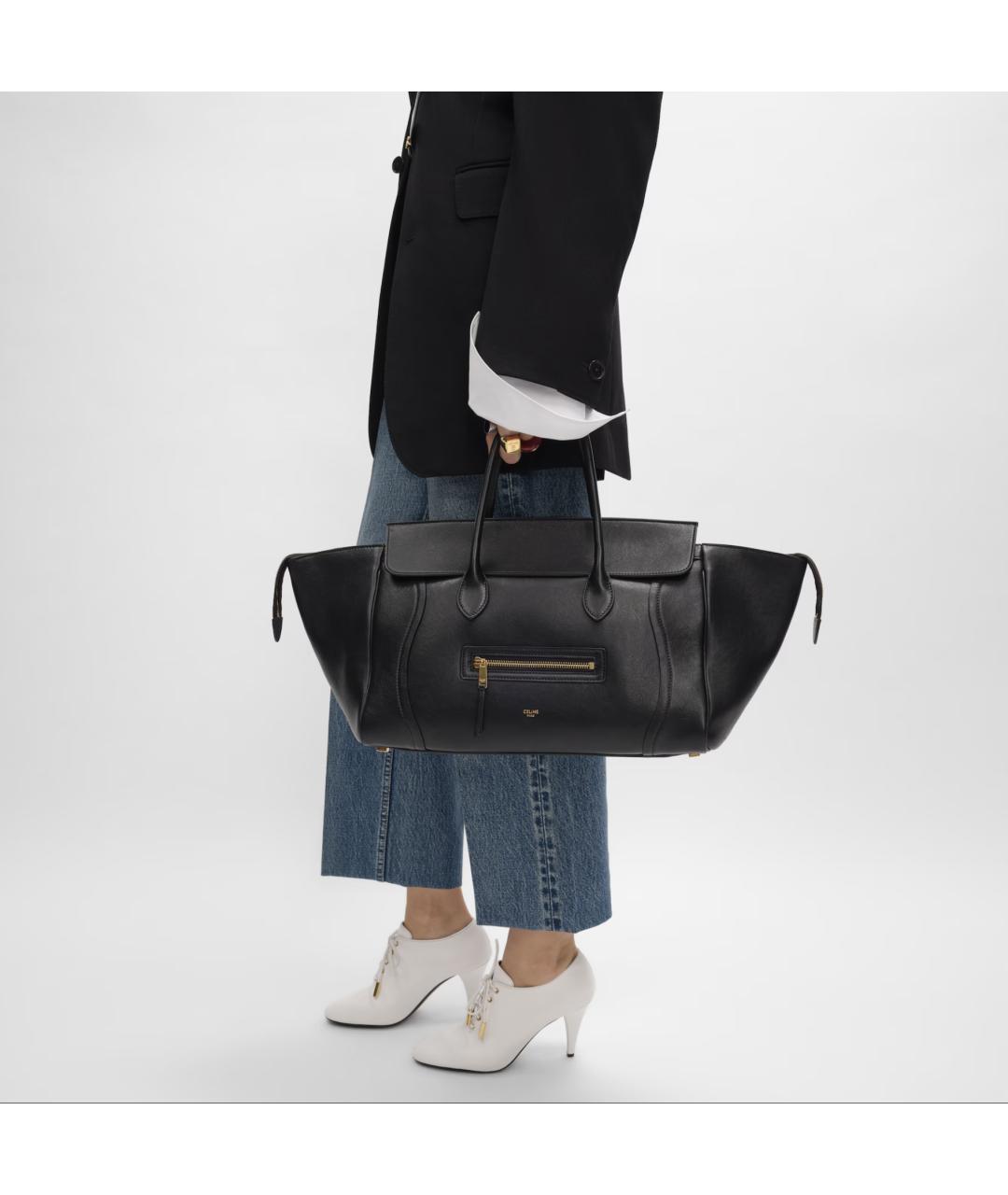 CELINE Черная кожаная сумка тоут, фото 2