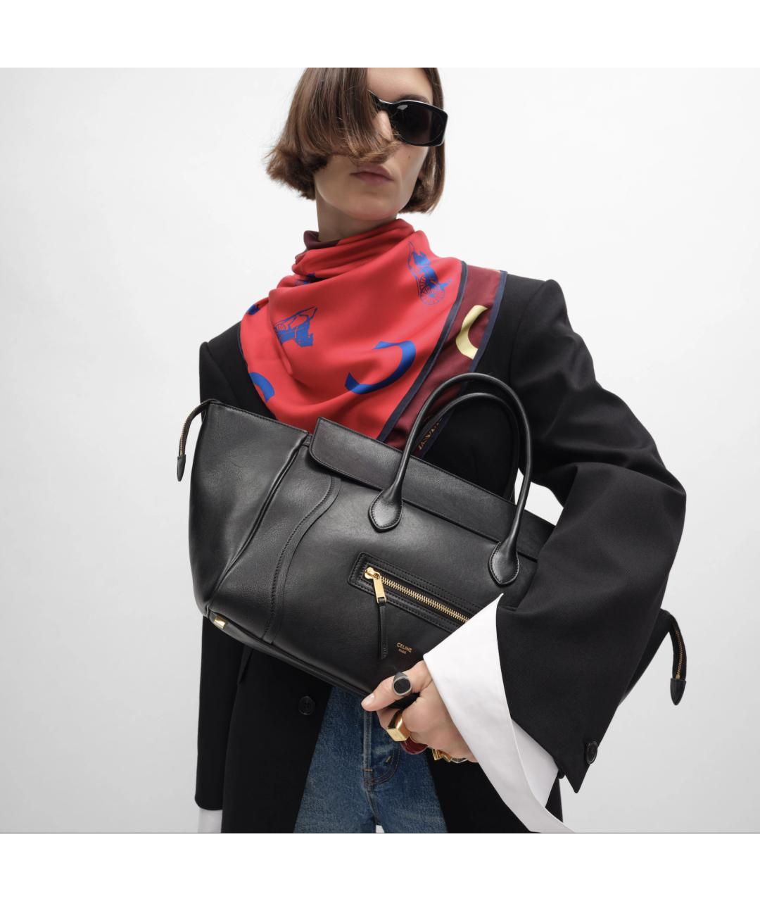 CELINE Черная кожаная сумка тоут, фото 5