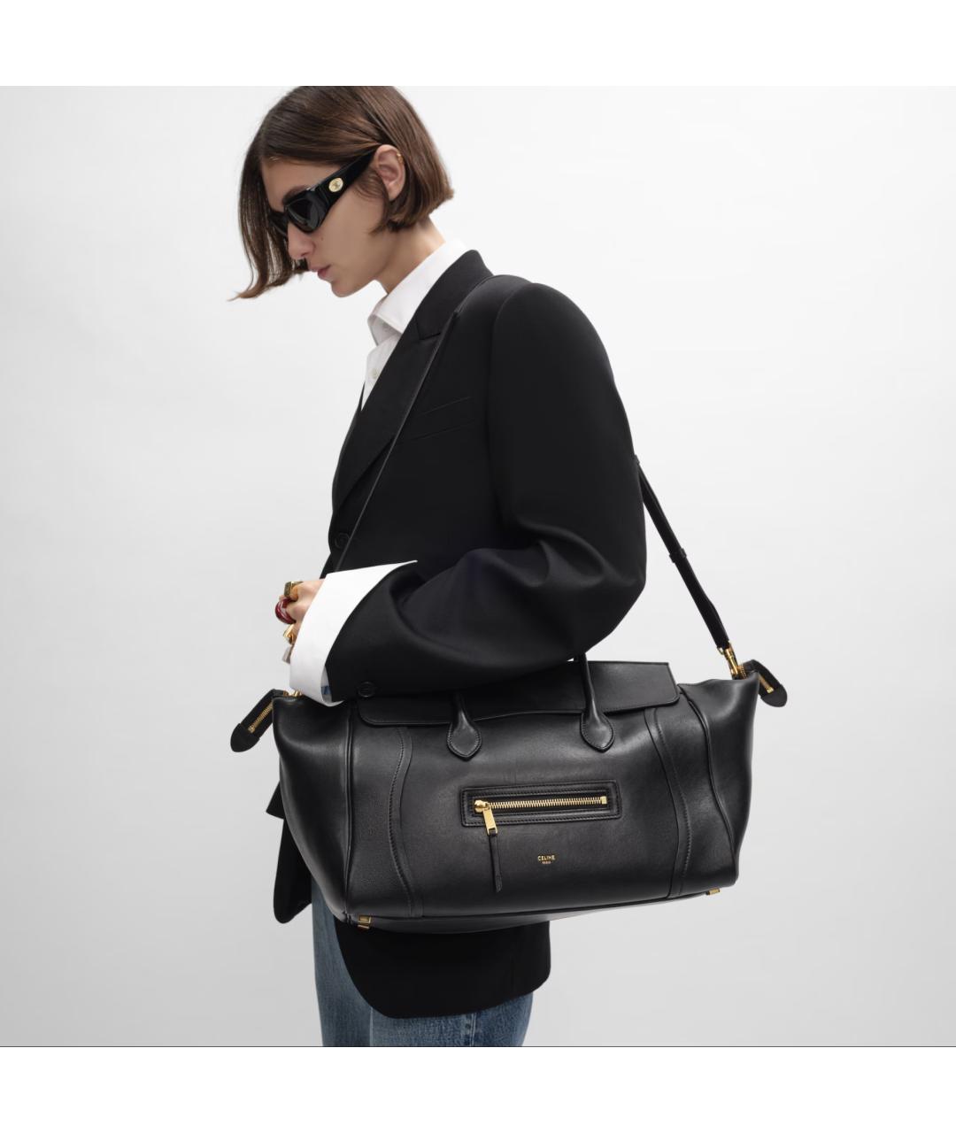 CELINE Черная кожаная сумка тоут, фото 3