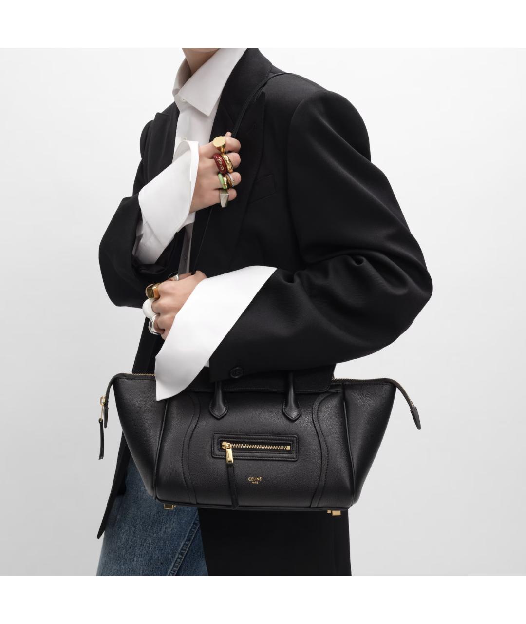 CELINE Черная кожаная сумка тоут, фото 2