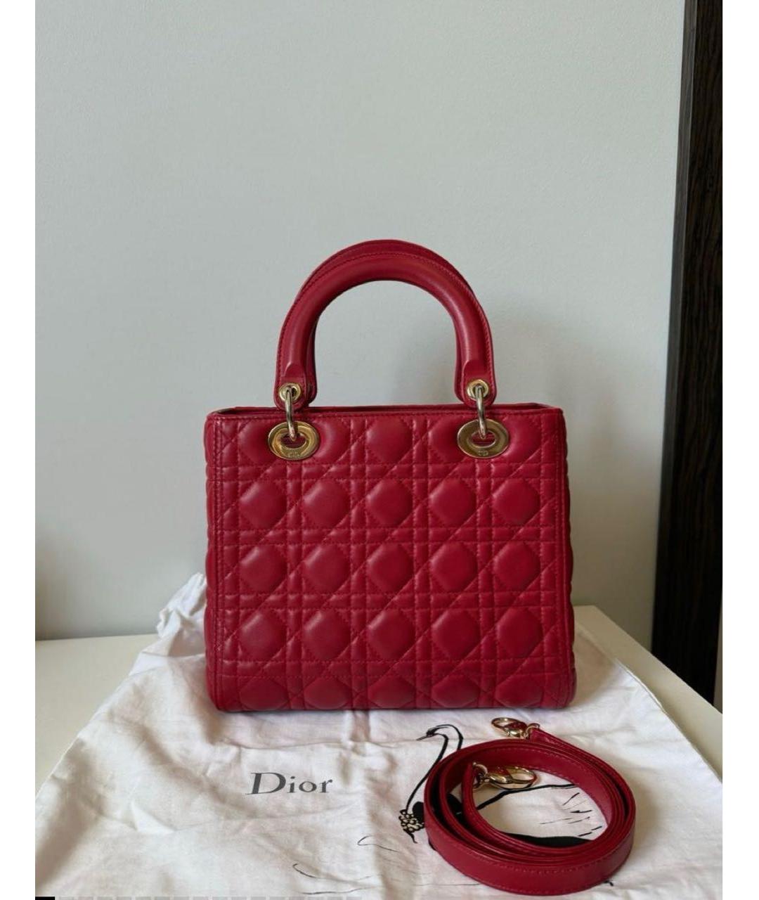 CHRISTIAN DIOR Красная кожаная сумка с короткими ручками, фото 3