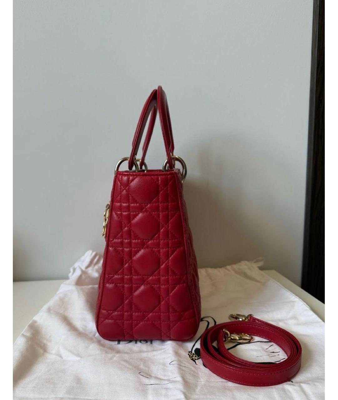 CHRISTIAN DIOR Красная кожаная сумка с короткими ручками, фото 2