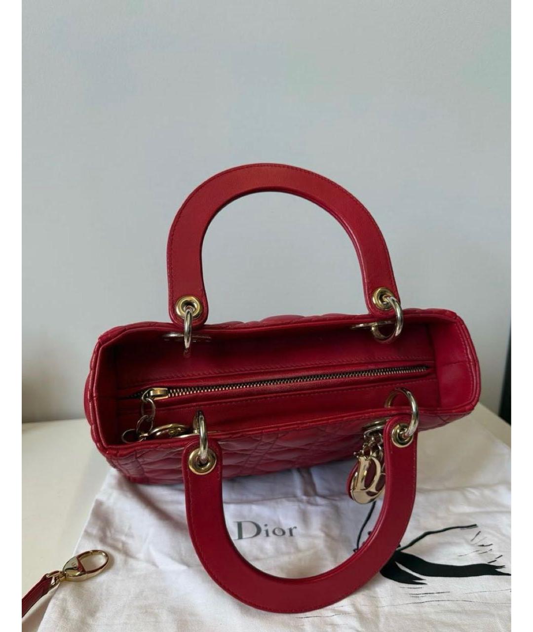 CHRISTIAN DIOR Красная кожаная сумка с короткими ручками, фото 6