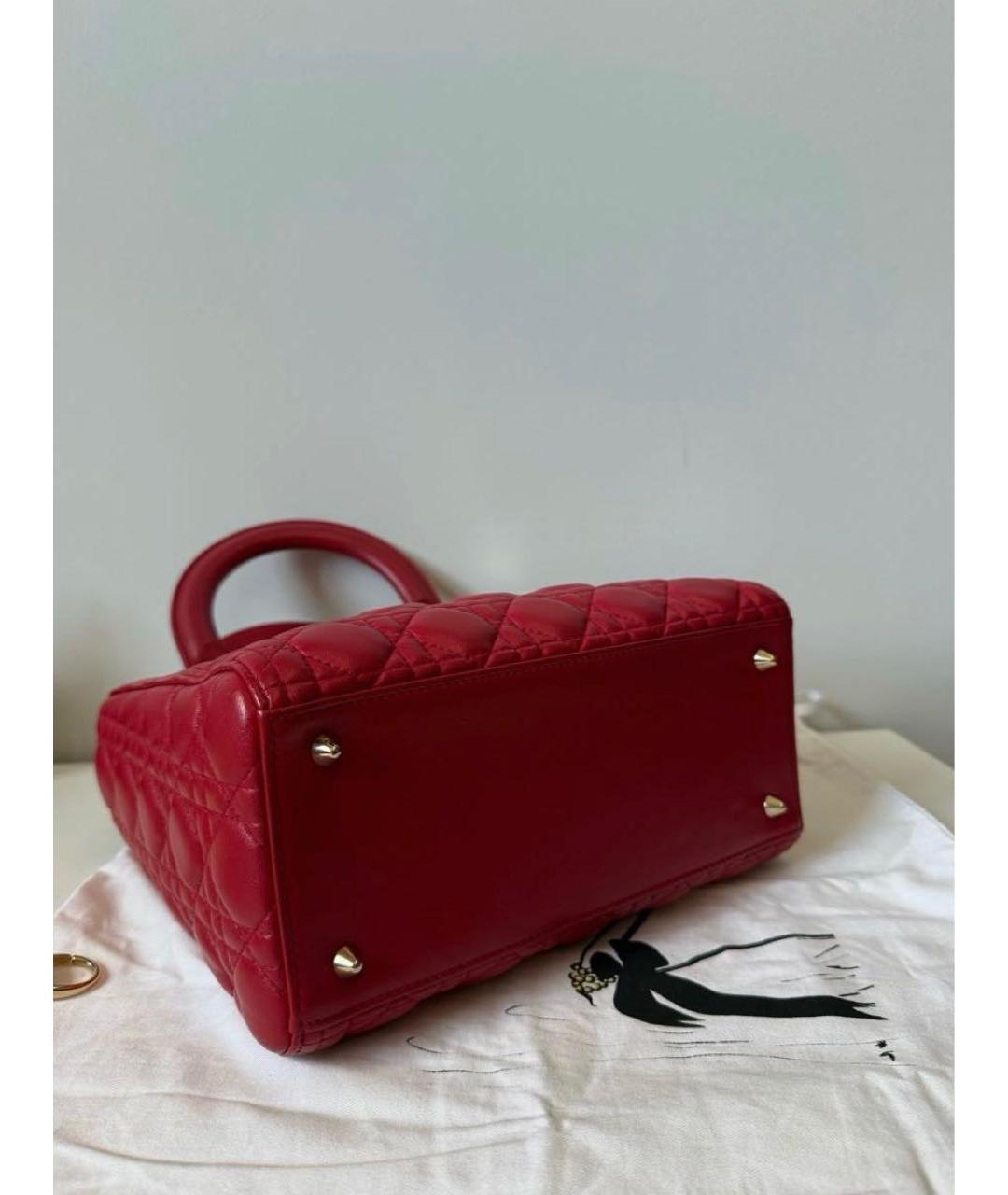 CHRISTIAN DIOR Красная кожаная сумка с короткими ручками, фото 7