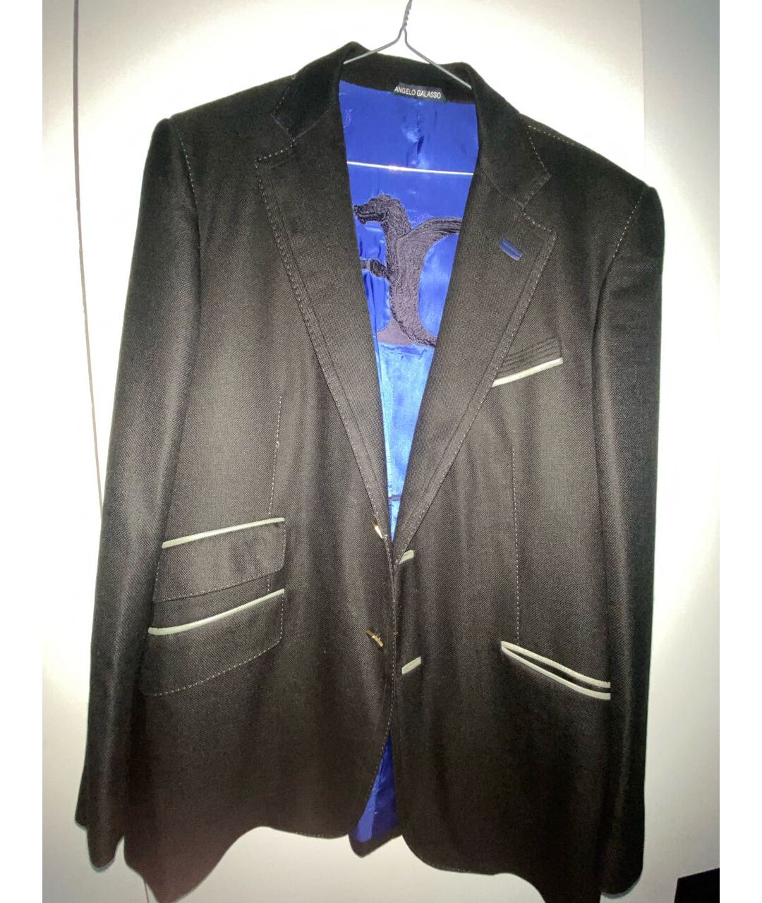 ANGELO GALASSO Темно-синий шерстяной пиджак, фото 5