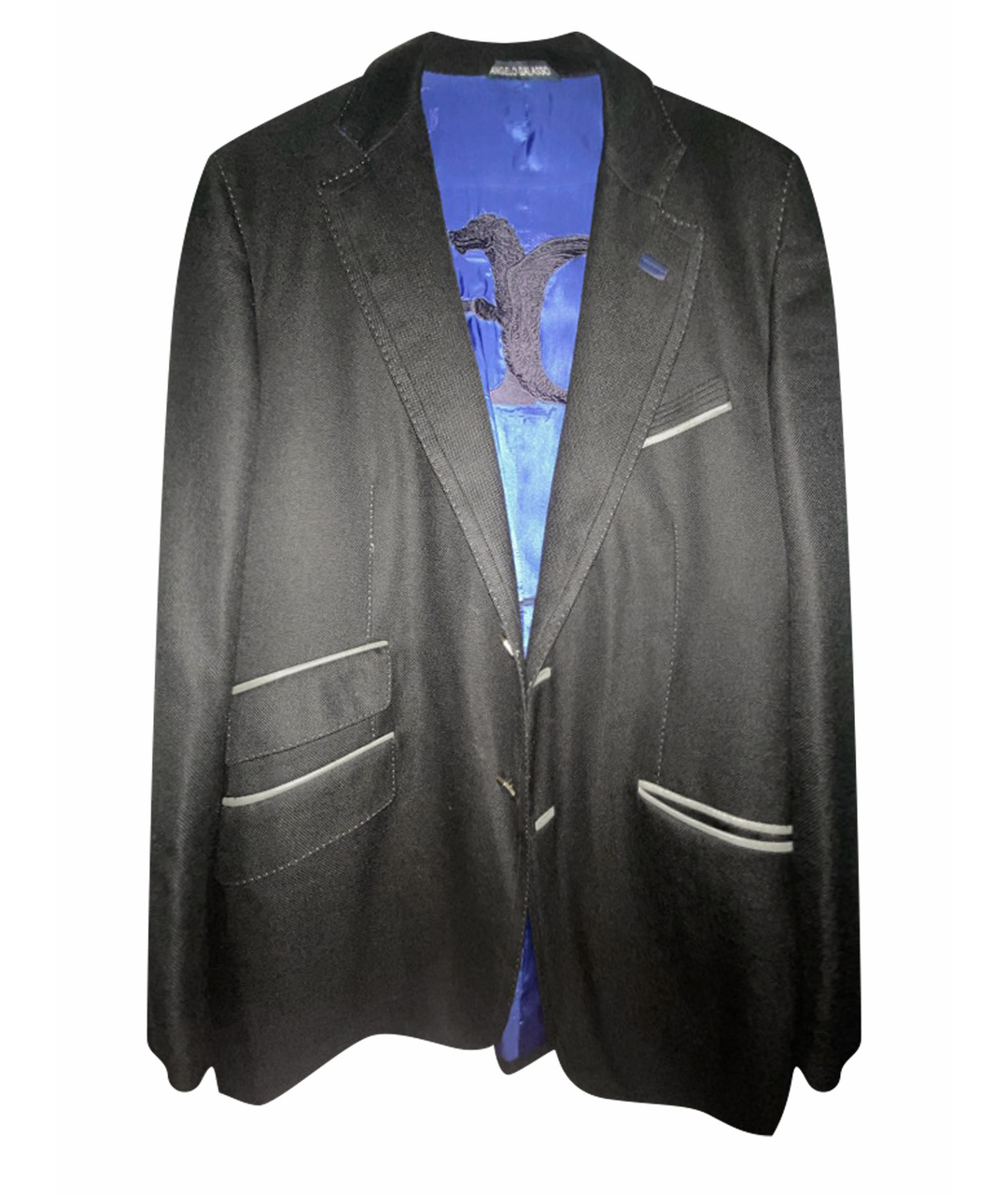 ANGELO GALASSO Темно-синий шерстяной пиджак, фото 1