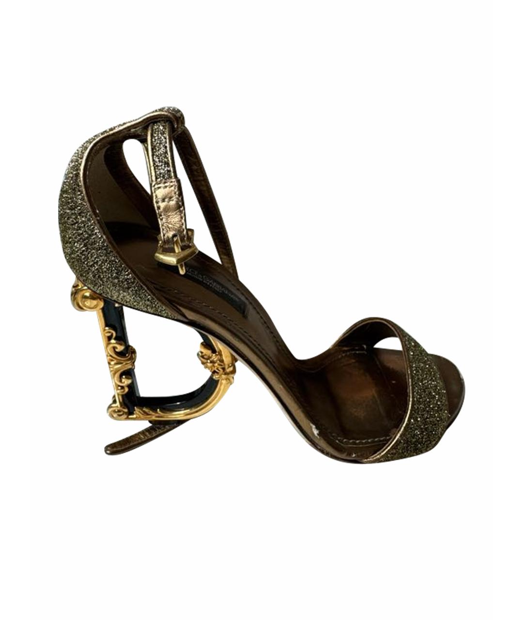 DOLCE&GABBANA Золотые кожаные босоножки, фото 1